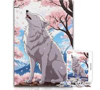 Puzzle da 1000 pezzi per adulti Lupo bianco tra i fiori di ciliegio Goditi un dolce relax e un piacevole svago Vestibilità stabile, taglio preciso Dimensioni del giocattolo: 50x75cm