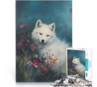 Puzzle da 1000 pezzi per adulti Lupo bianco tra i fiori Difficile da completare ma divertente e umoristico regali per amici e familiari 38x26cm