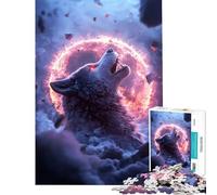 Puzzle da 1000 pezzi per adulti "Lupo che ulula a un anello infuocato" - Gioco intellettuale gioco impossibile educativo regalo di Babbo Natale segreto (dimensioni 38x52cm)