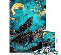 Puzzle da 1000 pezzi per adulti lupo che ulula alla luna arte digitale gioco rilassante sfida impegnativa giocattolo decorativo per la casa ideale per compleanni e Natale (38x26cm)
