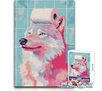 Puzzle da 1000 pezzi per adulti Lupo con carta igienica sulla testa Goditi ore di relax tranquille e accoglienti Giocattolo artigianale resistente e dal taglio netto Dimensioni 38x26cm