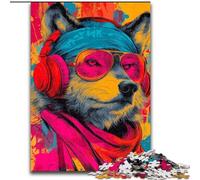 Puzzle da 1000 pezzi per adulti, lupo con cuffie, giocattoli educativi, giochi per famiglie, regali di compleanno unici dimensioni 26x38cm