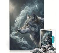 Puzzle da 1000 pezzi per adulti: Lupo con fumo nella foresta gioco divertente allena la mente e la manualità ideale come regalo per tutta la famiglia 50x75cm