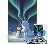 Puzzle da 1000 pezzi per adulti: Lupo e pupazzo di neve sotto l'aurora boreale gioco divertente allena la mente e la manualità ideale come regalo per tutta la famiglia 38x52cm