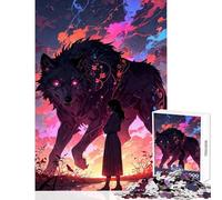 Puzzle da 1000 pezzi per adulti Lupo e ragazza al tramonto Giocattolo educativo Regalo per compleanni Giochi educativi Ogni pezzo è unico - Dimensioni 38x26cm