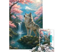 Puzzle da 1000 pezzi per adulti Lupo in un paesaggio di ciliegi in fiore difficile e stimolante antistress rilassante adatto a partire dai 14 anni 50x75cm
