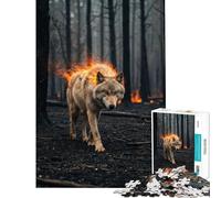 Puzzle da 1000 pezzi per adulti Lupo infuocato nella foresta oscura Gioco divertente e coinvolgente per coltivare la pazienza Ottimo regalo e decorazione per la casa (dimensioni 50x75cm)