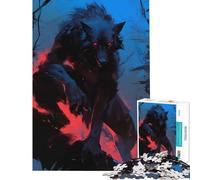 Puzzle da 1000 pezzi per adulti Lupo mannaro nero con occhi rossi sfida per l'intelligenza giocattolo avvincente giochi per famiglie difficile regalo di Babbo Natale segreto (dimensioni 75x50cm)