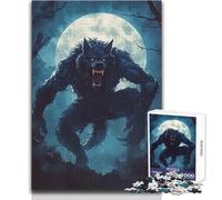 Puzzle da 1000 pezzi per adulti, lupo mannaro sotto la luna piena, ideale per momenti di relax e tranquillità, taglio uniforme e pulito, giocattolo per il tempo libero, dimensioni 38x26cm