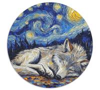 Puzzle da 1000 pezzi per adulti "Lupo nel cielo notturno" Puzzle rotondo da 1000 pezzi ideale per divertimento in famiglia, relax e regali per le feste 67,5x67,5 cm