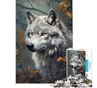 Puzzle da 1000 pezzi per adulti Lupo nella foresta autunnale gioco avvincente per coltivare la pazienza gioco pratico decorazione per la casa regalo di compleanno (dimensioni 38x52cm)