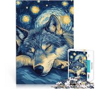 Puzzle da 1000 pezzi per adulti Lupo nella notte stellata Fatto di cartone Adatto a partire dai 14 anni Sollievo dallo stress Regali interessanti per ridurre lo stress misurare：26x38cm