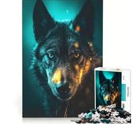 Puzzle da 1000 pezzi per adulti, Lupo nero al neon, giocattolo fai-da-te, interazione genitore-figlio, collezione d'artista, belle arti 38x52cm