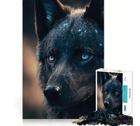 Puzzle da 1000 pezzi per adulti,Lupo nero con occhi blu,gioco a incastro,gioco di logica,regalo,momento di relax,divertimento per compleanno 50x75cm