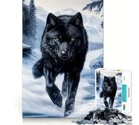 Puzzle da 1000 pezzi per adulti,Lupo nero in paesaggio invernale,gioco di squadra,gioco di risoluzione dei problemi,divertimento rilassante,decorazione natalizia 38x52cm