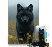 Puzzle da 1000 pezzi per adulti,Lupo nero nel prato,decorazione a incastro,gioco cognitivo divertente,gioco di pace,attività per compleanno 50x75cm