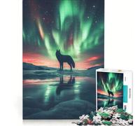 Puzzle da 1000 pezzi per adulti "Lupo sotto l'aurora boreale" gioco divertente allena la mente e la mano ideale come regalo per tutta la famiglia 38x52cm