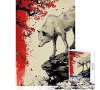 Puzzle da 1000 pezzi per adulti lupo sulla scogliera con fogliame rosso decorazione per la casa giocattoli regalo di compleanno gioco impossibile ogni pezzo è unico - dimensioni 38x52cm