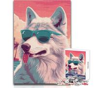 Puzzle da 1000 pezzi per adulti, lupo sulla spiaggia con occhiali da sole, meraviglioso per le giornate di relax, giocattolo affidabile e aderente, dimensioni 38x52cm