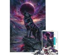Puzzle da 1000 pezzi per adulti Lupo Ululante Eclissi Arte Fantasy Gioco Educativo Rompicapo Regalo di Compleanno (Dimensioni 38x26cm)