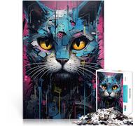 Puzzle da 1000 pezzi per adulti Macchina gatto cyborg Difficile da completare ma divertente e umoristico con poster abbinato e foglio di quiz 38x26cm