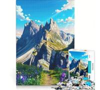 Puzzle da 1000 pezzi per adulti maestoso paesaggio montano con sentiero fiorito gioco educativo difficile e stimolante ideale come regalo 38x52cm