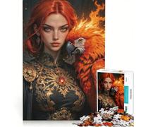 Puzzle da 1000 pezzi per adulti: Maga dai capelli rossi con pappagallo esotico gioco impossibile analisi e logica per rafforzare l'amore tra le coppie 50x75cm