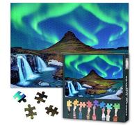 Puzzle da 1000 pezzi per adulti - Magiche luci nordiche sulle montagne innevate in Islanda, puzzle paesaggio invernale, 50 x 70 cm
