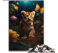 Puzzle da 1000 pezzi per adulti, magico cucciolo di leone e farfalla in legno, regalo perfetto per genitori, amanti e amici - età 14+, 50x75cm, gioco interattivo per famiglie