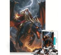 Puzzle da 1000 pezzi per adulti: Mago a cavallo di un drago nella tempesta antistress difficile ideale come regalo di Natale 38x26cm