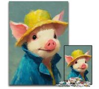 Puzzle da 1000 pezzi per adulti, maiale che indossa un cappello, puzzle di cartone, giochi, giocattoli, regalo, migliora l'amore tra coppie per età 14+, 26x38cm