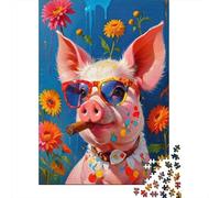 Puzzle da 1000 Pezzi per Adulti Maiale con Occhiali da Sole Arte: Maiale Stiloso con Occhiali da Sole Impossibile Difficile Complesso ed Educativo Antistress 52x38cm/1000 pezzi
