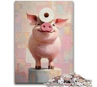 Puzzle da 1000 pezzi per adulti Maialino che gioca con la carta igienica Puzzle per adulti, antistress Staycation Kill Time Decorazione per la casa Giocattoli (75x50cm)