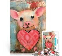 Puzzle da 1000 pezzi per adulti Maialino di San Valentino con cuore carino Tecnica mista Analisi e logica per la decorazione della casa 75x50cm
