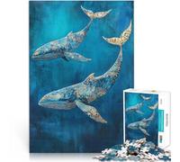 Puzzle da 1000 pezzi per adulti Majestic Whales of Gold - Due balene in blu Giocattoli antistress perché è ideale come regalo per tutta la famiglia 75x50cm