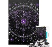 Puzzle da 1000 pezzi per adulti mappa del mondo con simboli celesti gioco di puzzle per adulti decorazione da parete sfida impegnativa ideale come regalo per tutta la famiglia (dimensioni 38x52cm)
