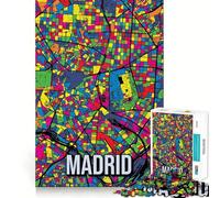 Puzzle da 1000 pezzi per adulti,mappa della città di Madrid,Spagna,stile Pop Art,taglio di alta qualità,divertente,stimolante per la mente,gioco rilassante,regalo di Natale tranquillo (38x26cm)