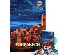 Puzzle da 1000 pezzi per adulti Marrakech Marocco Notte Viaggio Poster Attività divertenti a casa Decorazione murale Giochi rilassanti Adatto a persone dai 14 anni in su (38x52cm)