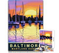 Puzzle da 1000 pezzi per adulti Maryland Harbor Baltimora Divertimento in famiglia e serata di giochi Ma divertente e umoristica Opera d'arte regalo Dimensioni 38x26cm