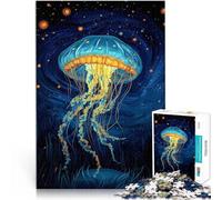 Puzzle da 1000 pezzi per adulti Meduse blu nel cielo notturno Fatto di carta，per 14+ Gioco impegnativo Come regalo per tutta la famiglia e gli amici。misurare：26x38cm/10.24 x 14.96pollice