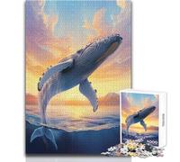 Puzzle da 1000 pezzi per adulti, megattera al tramonto, calma e piacevole, tempo libero, giocattolo di precisione avanzato, dimensioni 50x75cm