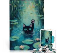 Puzzle da 1000 pezzi per adulti Meme del gatto di Monet nelle ninfee Gioco pratico con pezzi completamente interconnessi di forma casuale 50x70cm