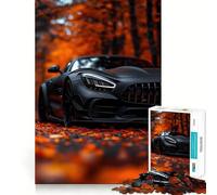Puzzle da 1000 pezzi per adulti,Mercedes-AMG nera tra foglie autunnali,gioco a incastro,gioco di logica,regalo,momento di relax,divertimento per compleanno 38x26cm