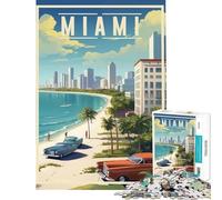 Puzzle da 1000 pezzi per adulti Miami Beach stile retrò vintage gioco impossibile gioco educativo sfida giocattolo idee regalo apprendimento educativo (dimensioni 38x26cm)