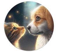 Puzzle da 1000 pezzi per adulti "Migliori amici gatto e cane", puzzle rotondo da 1000 pezzi per adulti, ideale come regalo di Natale e decorazione per la casa, 67,5x67,5 cm.