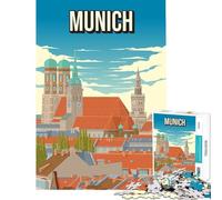 Puzzle da 1000 pezzi per adulti Monaco di Baviera Germania poster di viaggio vintage Frauenkirche Nuovo Municipio gioco impossibile giocattolo avvincente per coltivare la pazienza di compleanno
