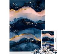 Puzzle da 1000 pezzi per adulti Montagne astratte blu e oro Giocattoli antistress Regali di compleanno per gioco educativo Adatto per la decorazione della scrivania Dimensioni 38x26cm