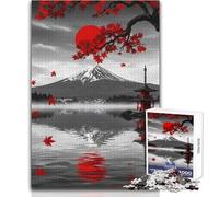 Puzzle da 1000 pezzi per adulti Monte Fuji Foglie rosse Riflesso Calma e piacevole Tempo libero Giocattolo di precisione avanzato con fustellatura Dimensioni 38x52cm