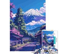 Puzzle da 1000 pezzi per adulti Monte Fuji stile Lofi rosa retrò gioco intellettuale educativo divertente e spiritoso ideale come regalo di Babbo Natale segreto (dimensioni 38x52cm)