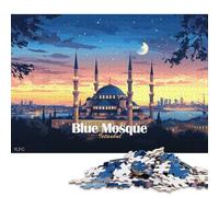 Puzzle da 1000 pezzi per adulti Moschea Blu Istanbul di notte Puzzle per adulti e puzzle in legno Decorazione per la casa Regali di Natale 1000 pezzi (75x50 cm)